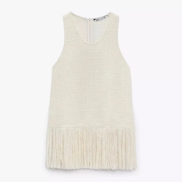ZARA Ecru Cream Fringed Textured Weave Sleeveless Top Size XL Music Festival - Picture 4 of 12